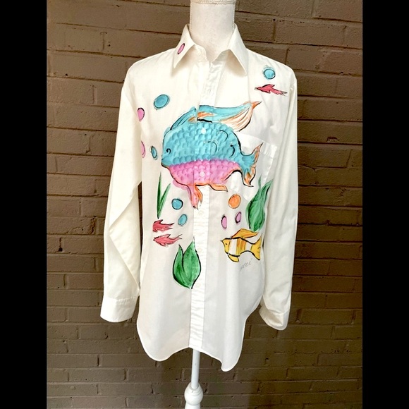 White button down Emilio Pucci Painted Print S-M - Picture 1 of 16